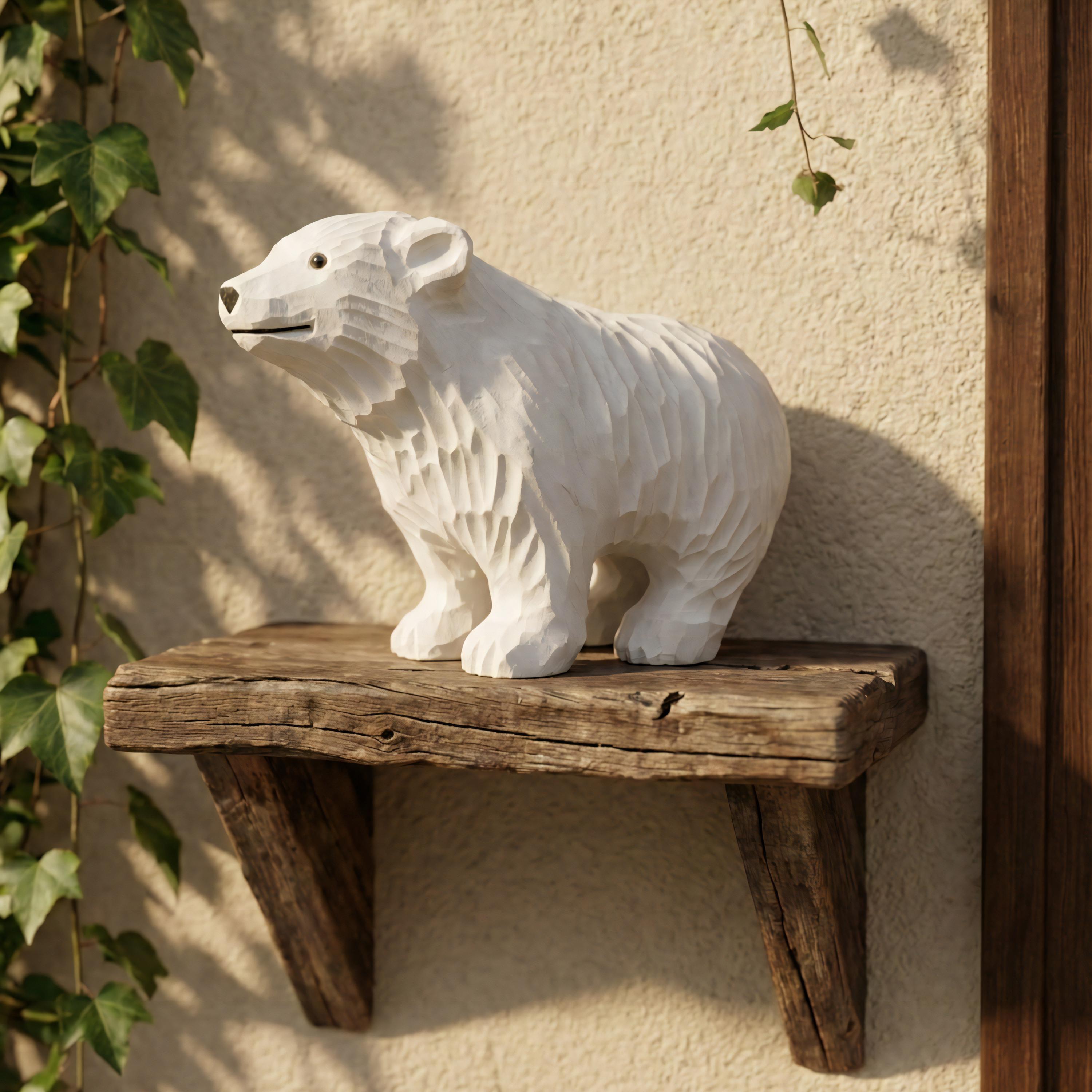 Hand Carved Wooden Polar Bear Figurine - White Bear Statue - Winter Wonderland Decor - Cabin Ornament
