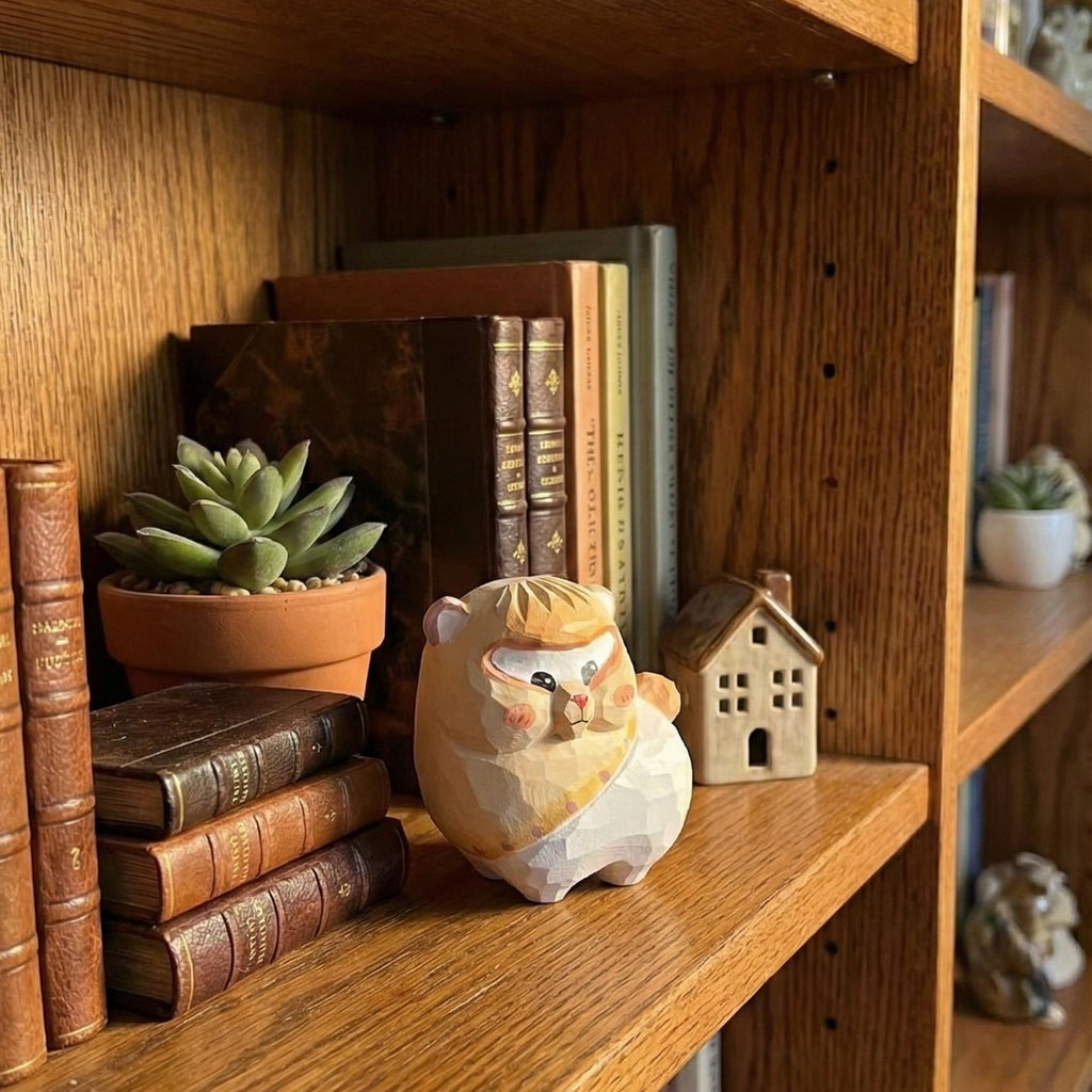 Chubby Wooden Alpaca Figurine, Hand Carved Llama Decor, Animal Statue, Whimsical Desk Accessory