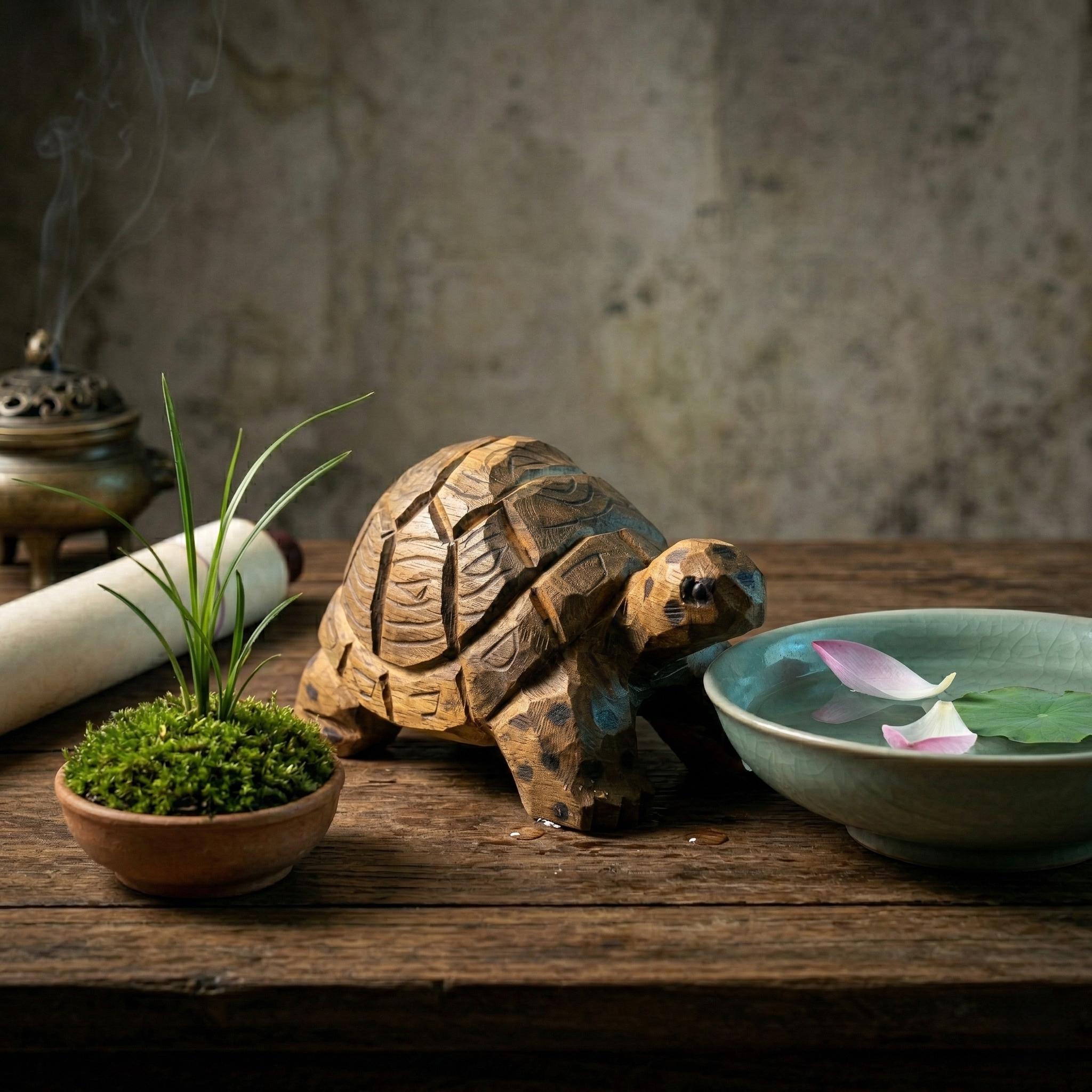 Hand-Carved Wooden Turtle Figurine | Rustic Woodland Animal Decor | Miniature Tortoise Sculpture | Unique Nature Lover Gift for Desk