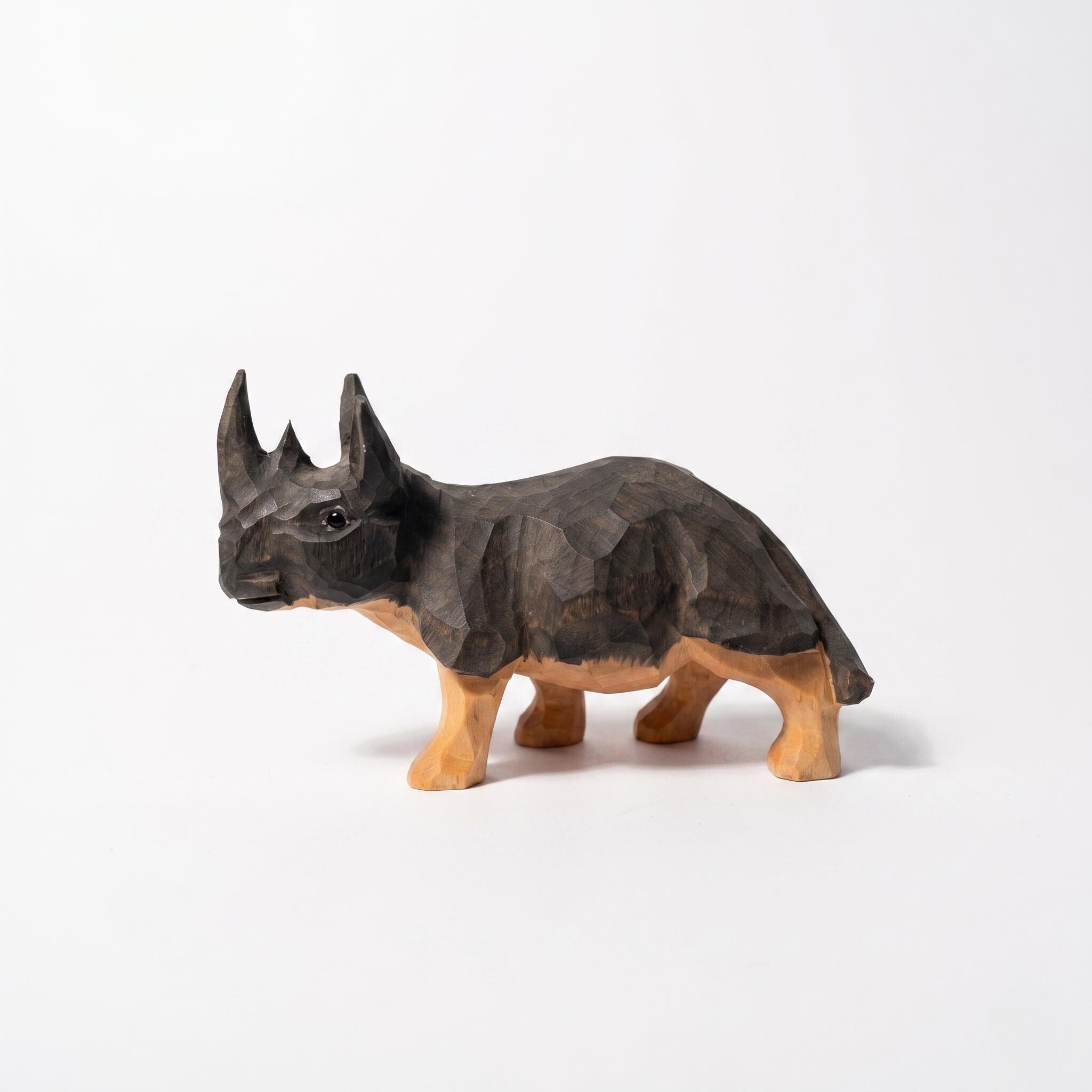 Rustic Hand Carved Wooden Rhino Figurine Geometric Wood Animal Sculpture Safari Decor Nursery Art Unique Gift for Animal Lover