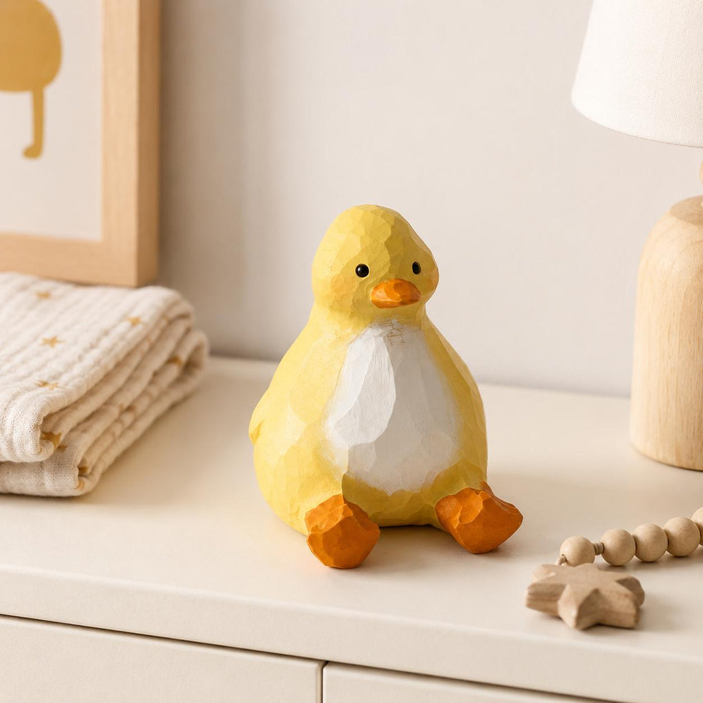Whimsical Wooden Duckling Figurine Hand Carved Bird Nursery Decor Cute Animal Desk Pet Unique Baby Shower Gift