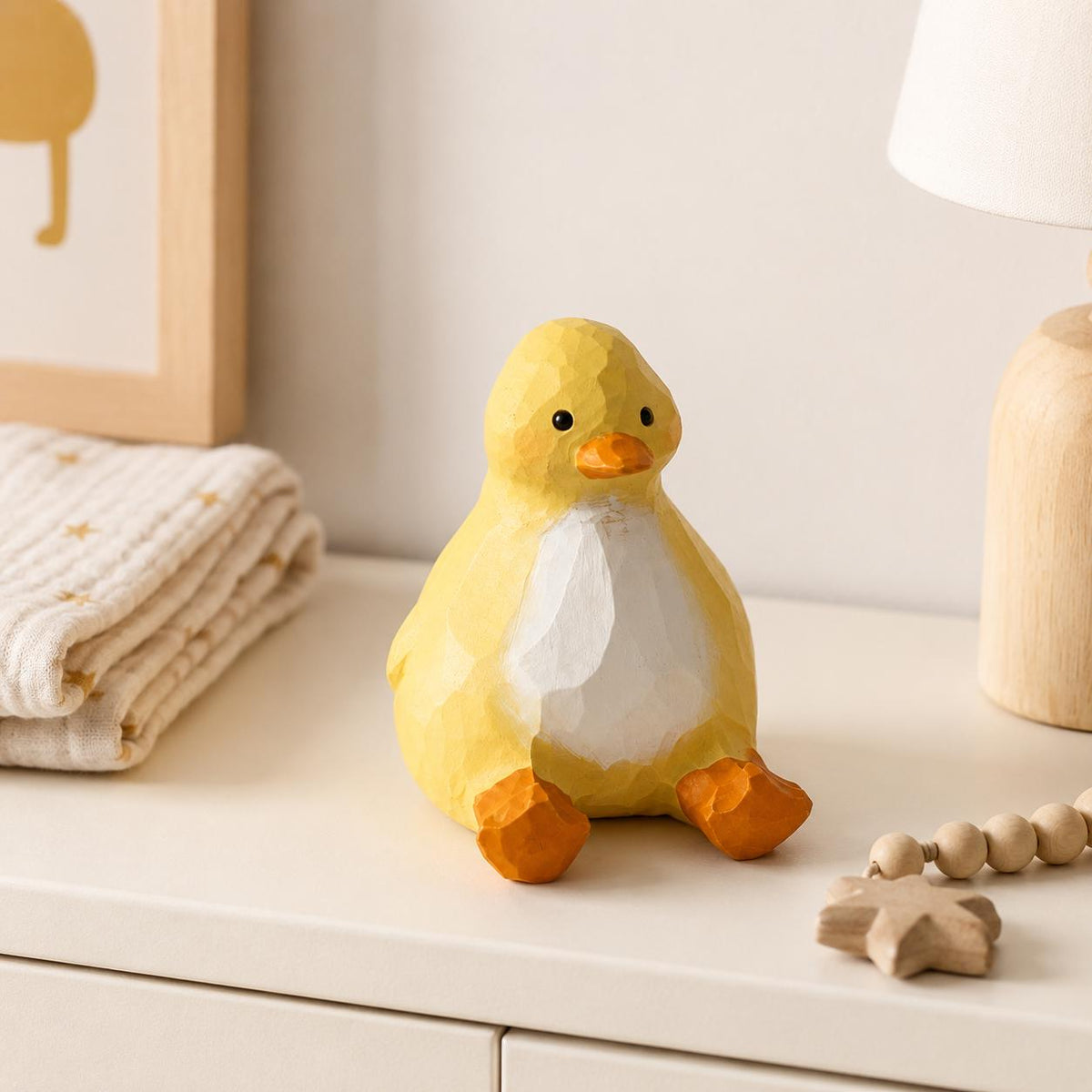Whimsical Wooden Duckling Figurine Hand Carved Bird Nursery Decor Cute Animal Desk Pet Unique Baby Shower Gift