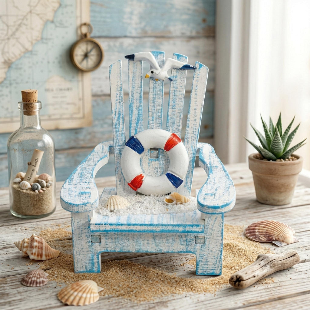 Coastal Blue Miniature Adirondack Chair Set of 3 Beach Theme Wooden Decor Nautical Shelf Sitter Summer Vacation Housewarming Gift