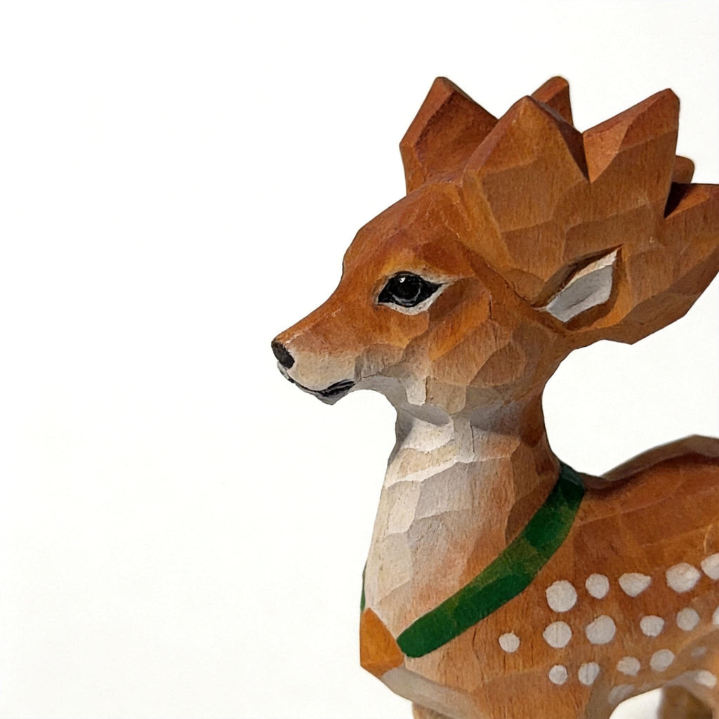 Whimsical Hand Carved Wooden Deer Miniature Woodland Animal Figurine Nursery Decor Gift for Nature Lover