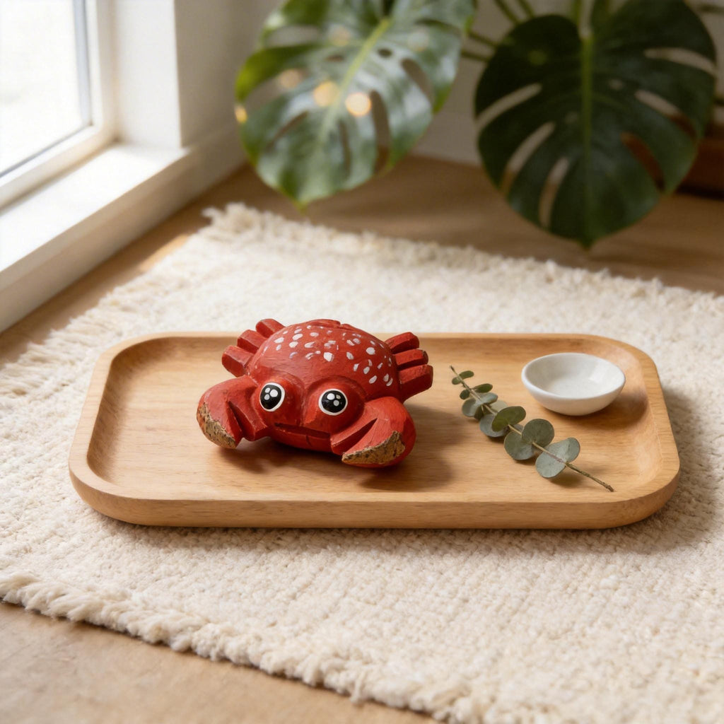 Cute Red Wooden Crab Figurine Hand Carved Coastal Decor Nautical Nursery Wood Animal Sculpture Beach Lover Gift Ocean Desk Pet