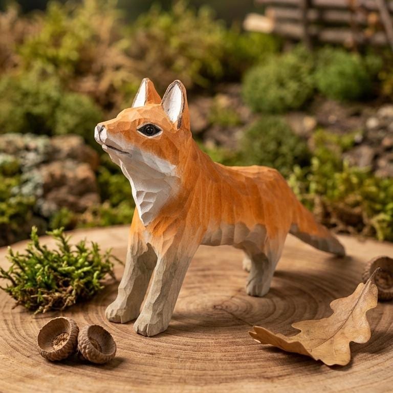 Whimsical Hand-Carved Wooden Red Fox Figurine, Rustic Forest Animal Sculpture, Woodland Nursery Decor, Wood Fox  Gift for Nature Lovers