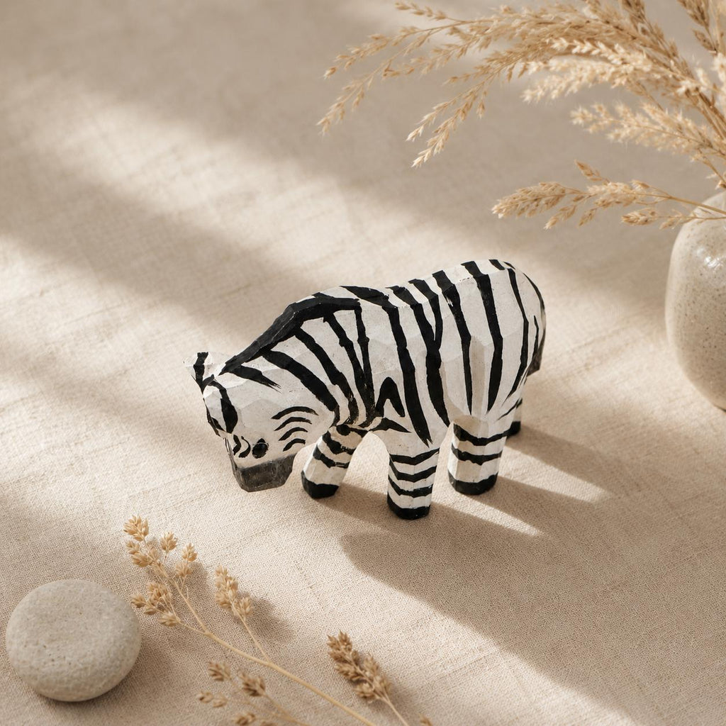 Whimsical Wooden Zebra Hand Carved Animal Figurine Safari Nursery Decor Rustic Wood Carving Wildlife Art Unique Gift for Animal Lover