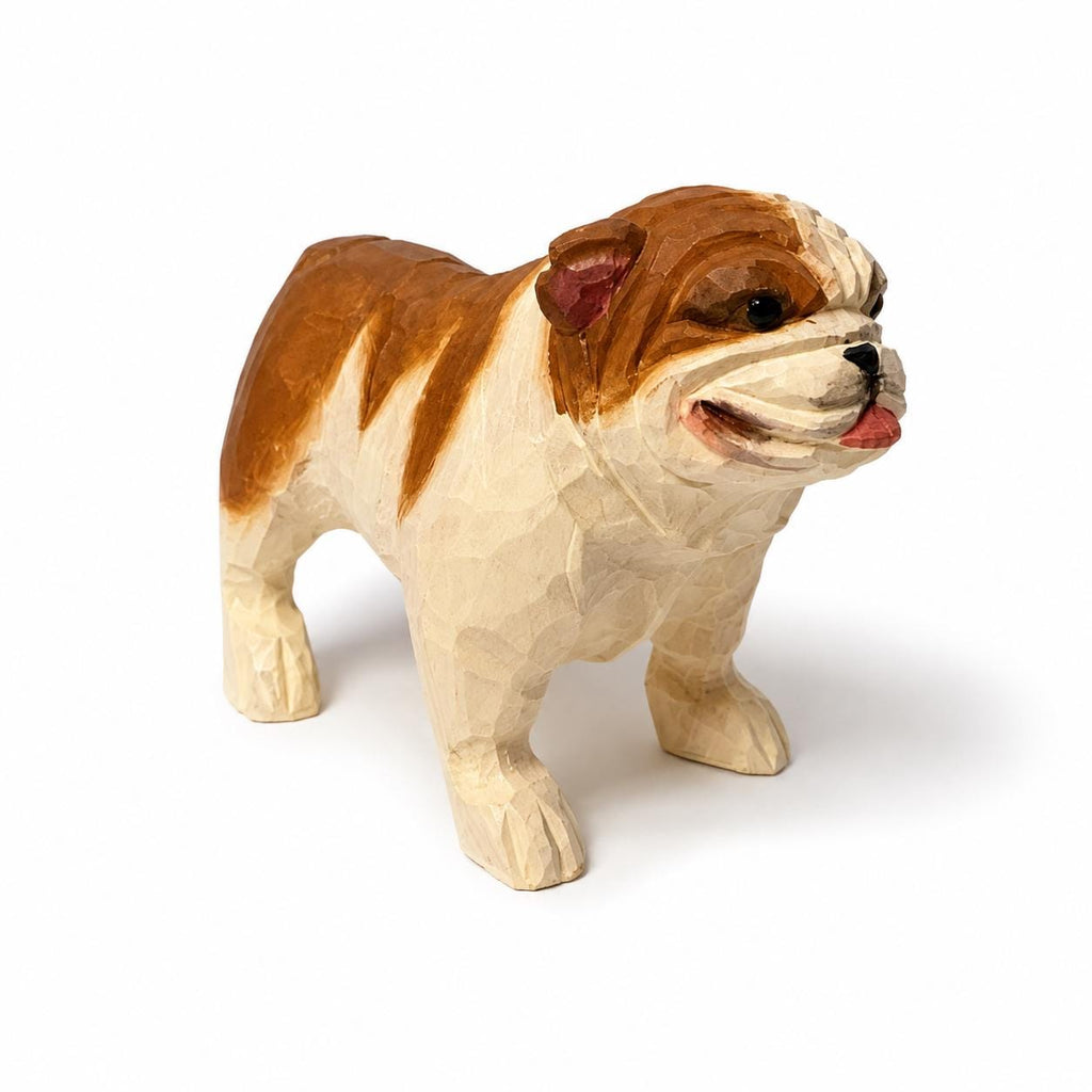 Hand-Carved Wooden Bulldog Figurine | Whimsical British Bulldog Sculpture | Chunky Desk Pet Decor | Dog Lover Gift Idea