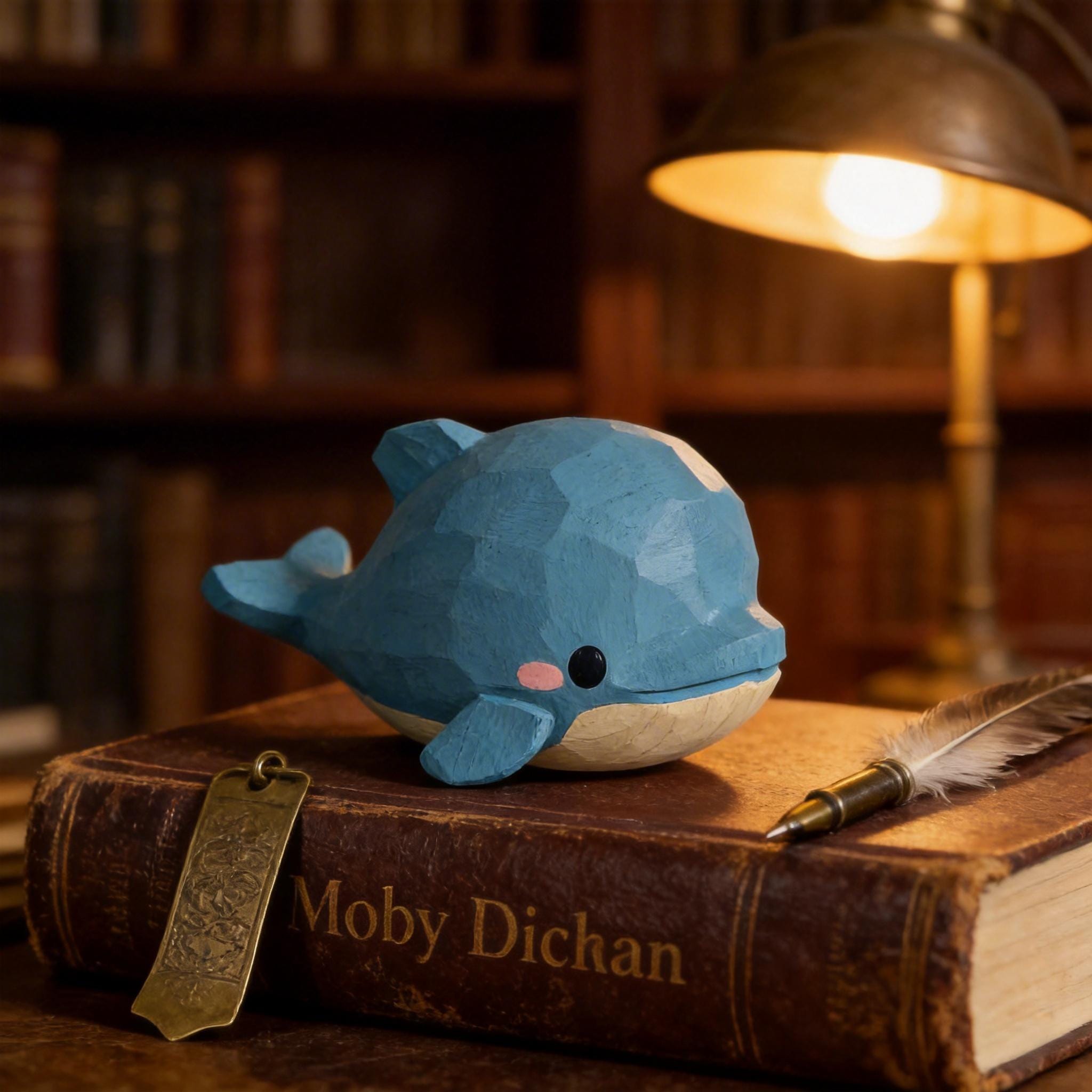 Hand Carved Wooden Dolphin Figurine | Kawaii Blue Ocean Animal Decor | Cute Marine Life Wood Carving | Beach Theme Desk Pet Lover Gift