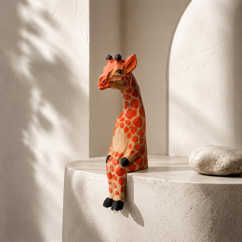 Whimsical Sitting Giraffe Wooden Shelf Sitter Handmade Safari Animal Decor Nursery Art Unique Gift for Animal Lovers