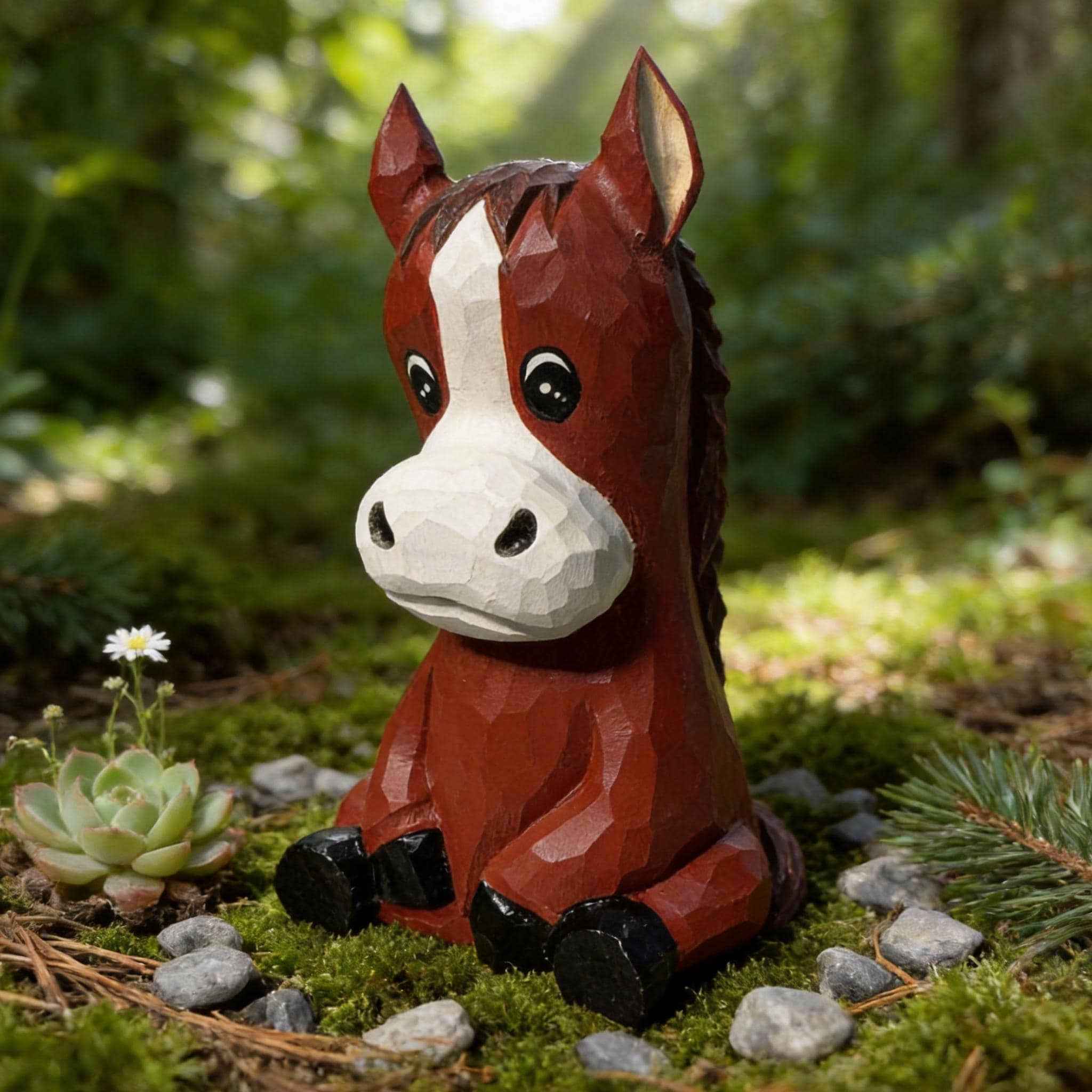 Cute Sitting Wooden Horse Figurine Hand Carved Pony Statue Rustic Nursery Decor Whimsical Animal Art Unique Gift for Horse Lover