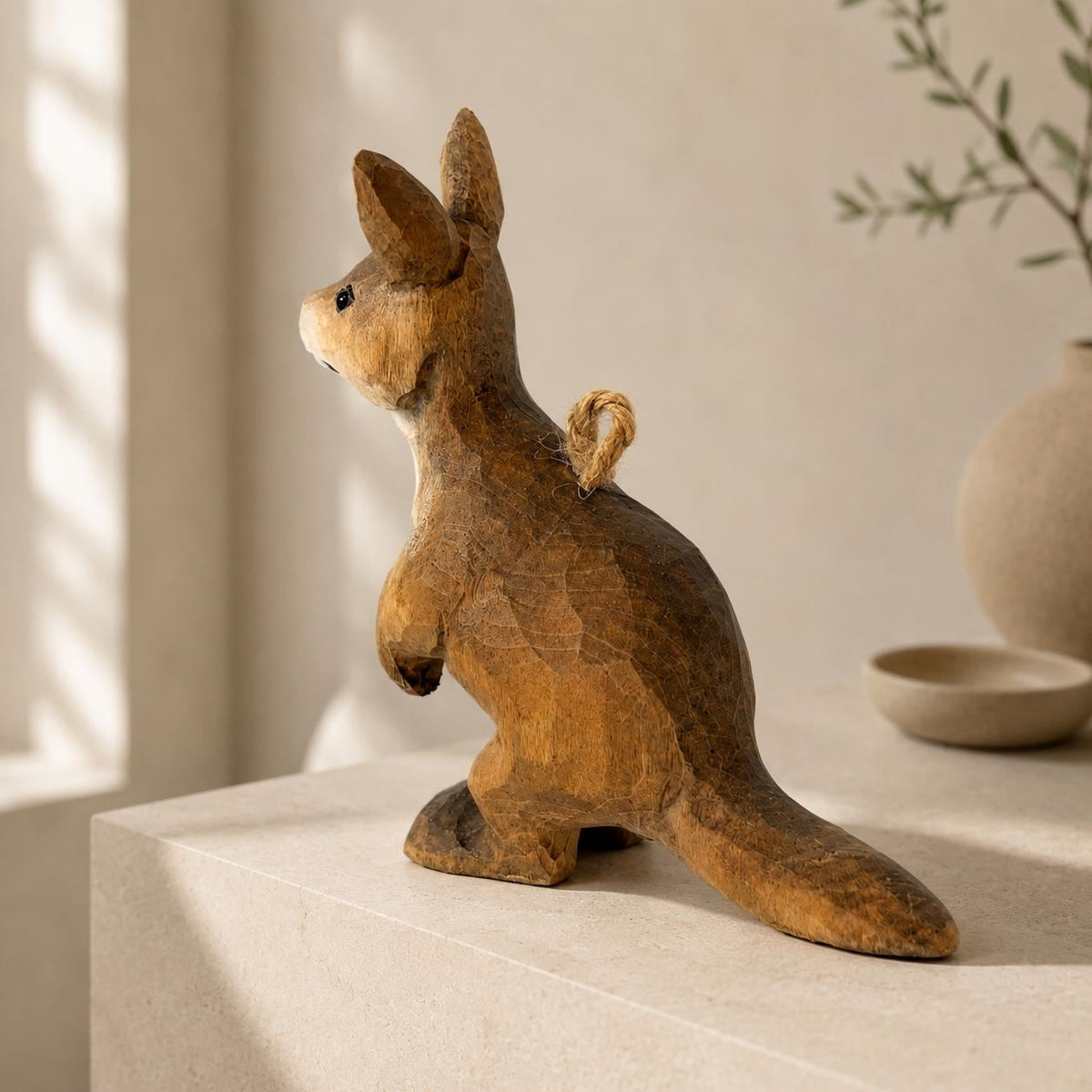 Hand-Carved Wooden Kangaroo Figurine Rustic Australian Wildlife Decor Unique Gift for Animal Lovers