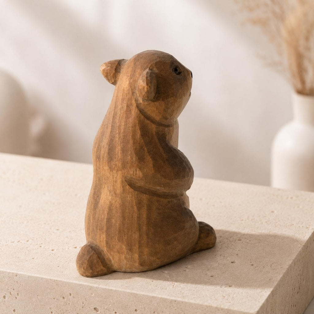Whimsical Wooden Groundhog Statue Hand Carved Animal Figurine Woodland Nursery Decor Cute Wood Marmot Gift for Nature Lover