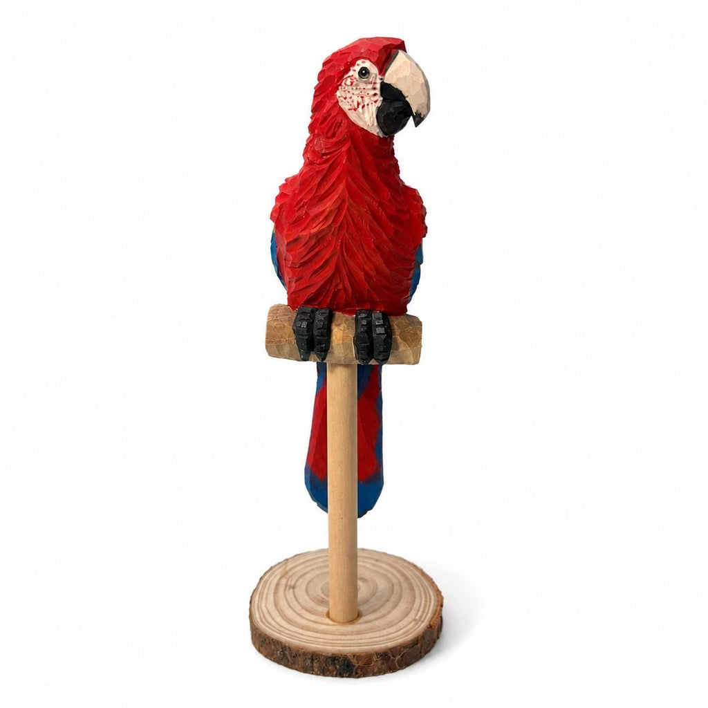 Vibrant Scarlet Macaw Wood Carving Tropical Bird Decor Wooden Parrot Figurine Unique Gift for Bird Lover