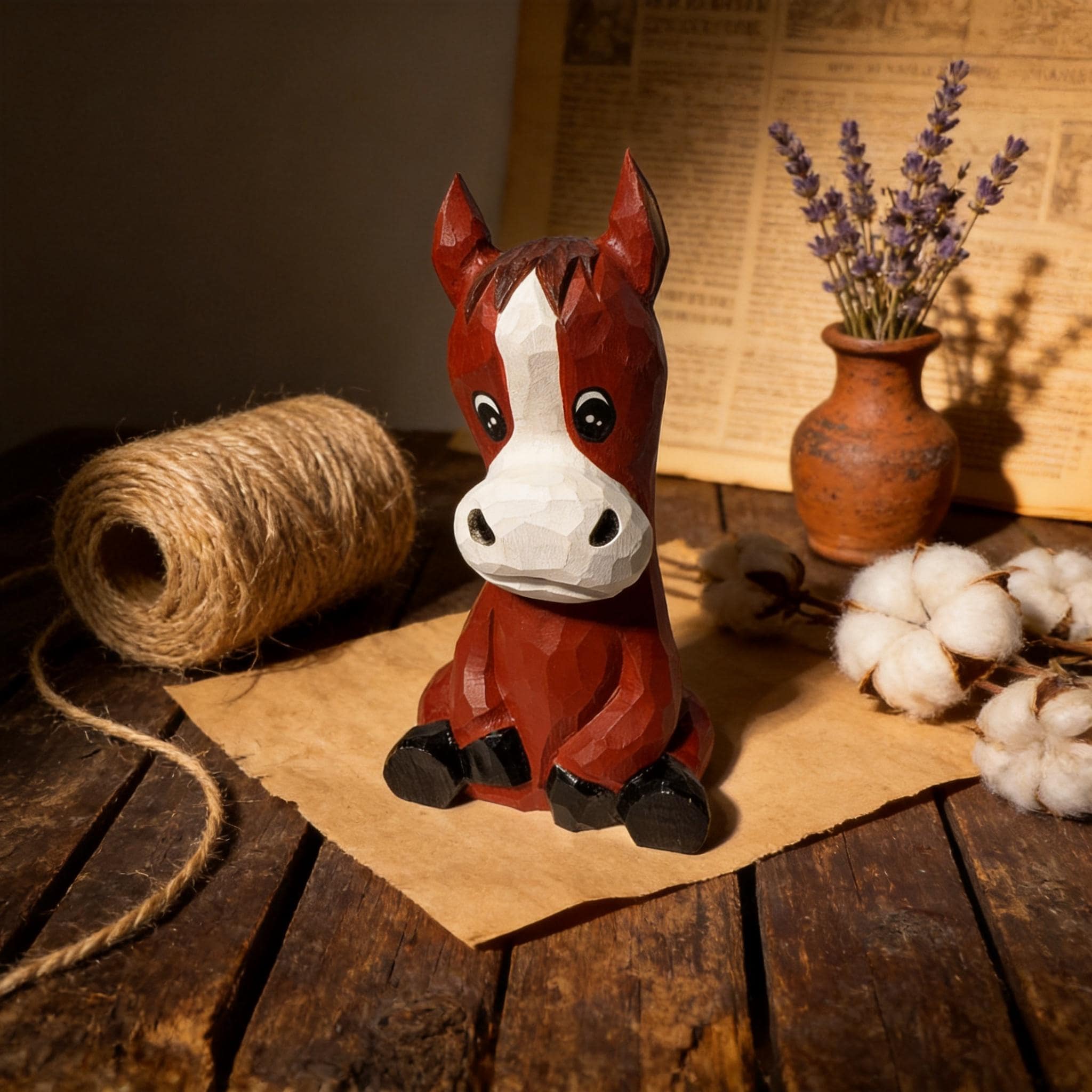 Cute Sitting Wooden Horse Figurine Hand Carved Pony Statue Rustic Nursery Decor Whimsical Animal Art Unique Gift for Horse Lover