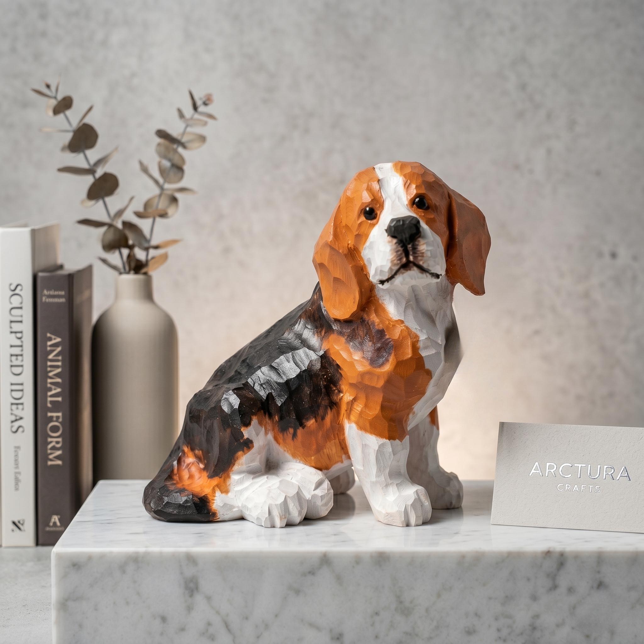 Hand Carved Wooden Beagle Figurine, Rustic Dog Lover Decor, Wood Dog Sculpture, Pet Memorial Gift, Handmade Dog Statue For Desk Shelf