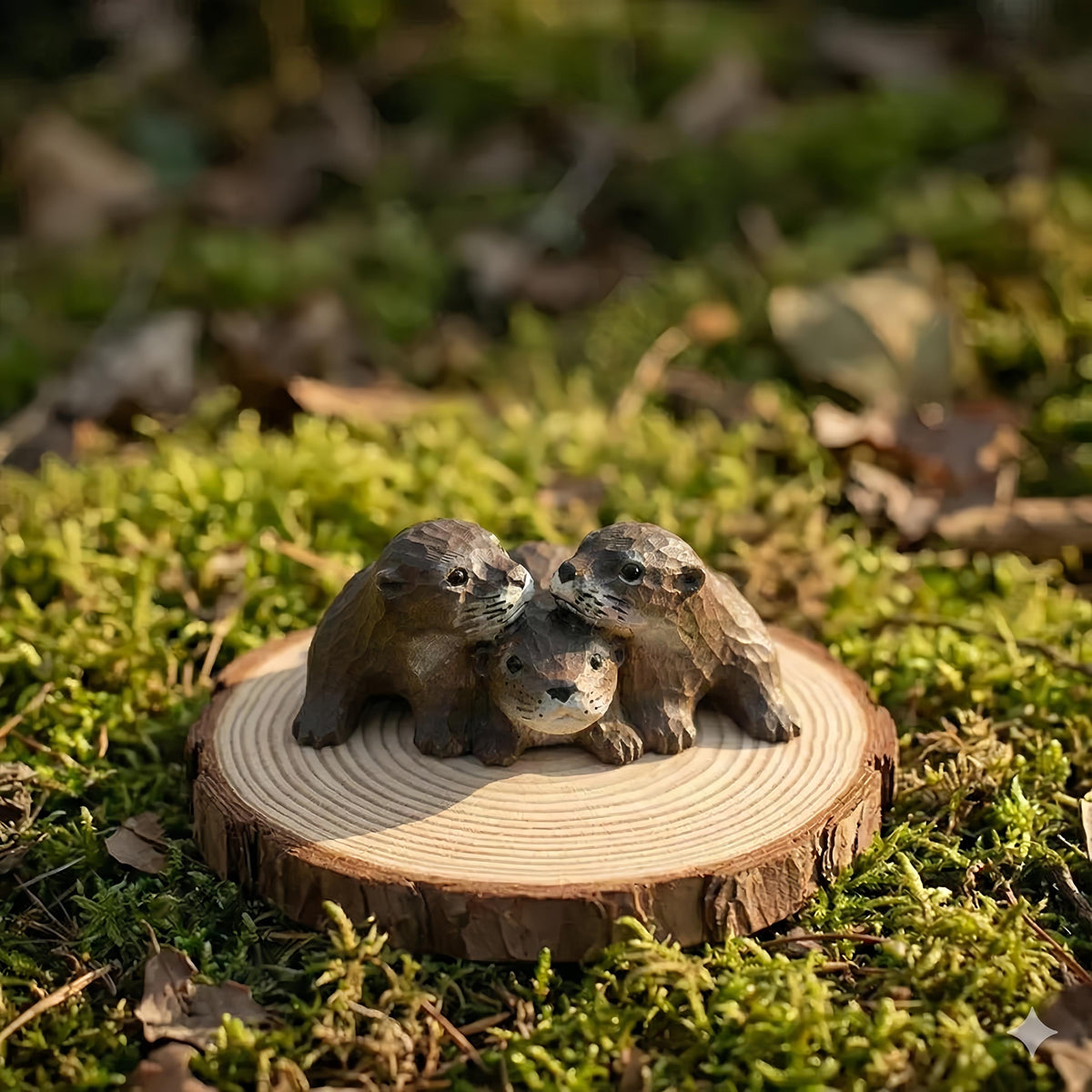 Handmade Wood Otter Trio Figurine, Garden Statue & Planter Decor,  Outdoor Porch Ornament, Friendship Gift
