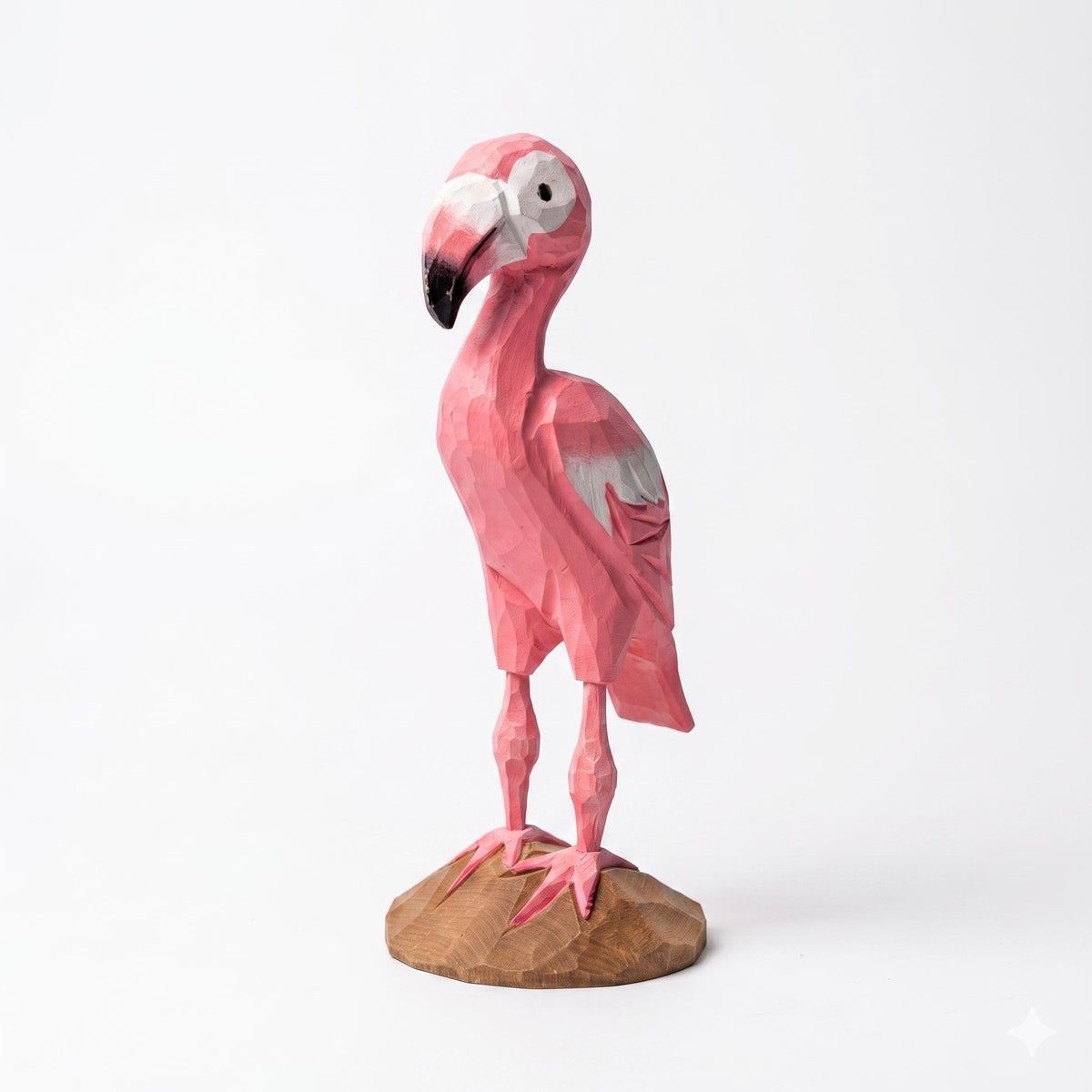 Whimsical Pink Flamingo Wood Carving Geometric Animal Sculpture Tropical Decor Hand Carved Bird Figurine Unique Gift for Bird Lover