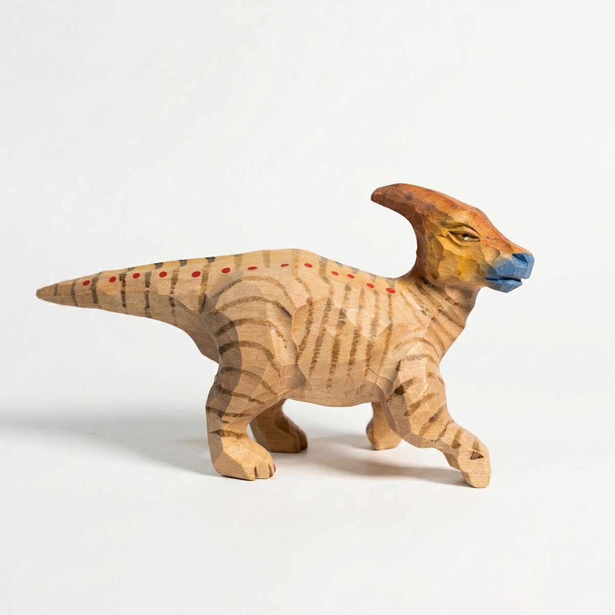Hand-Carved Wooden Dinosaur Figurine, Parasaurolophus Wood Carving, Whimsical Nursery Decor, Rustic Animal Toy, Unique Gift for Dino Lover