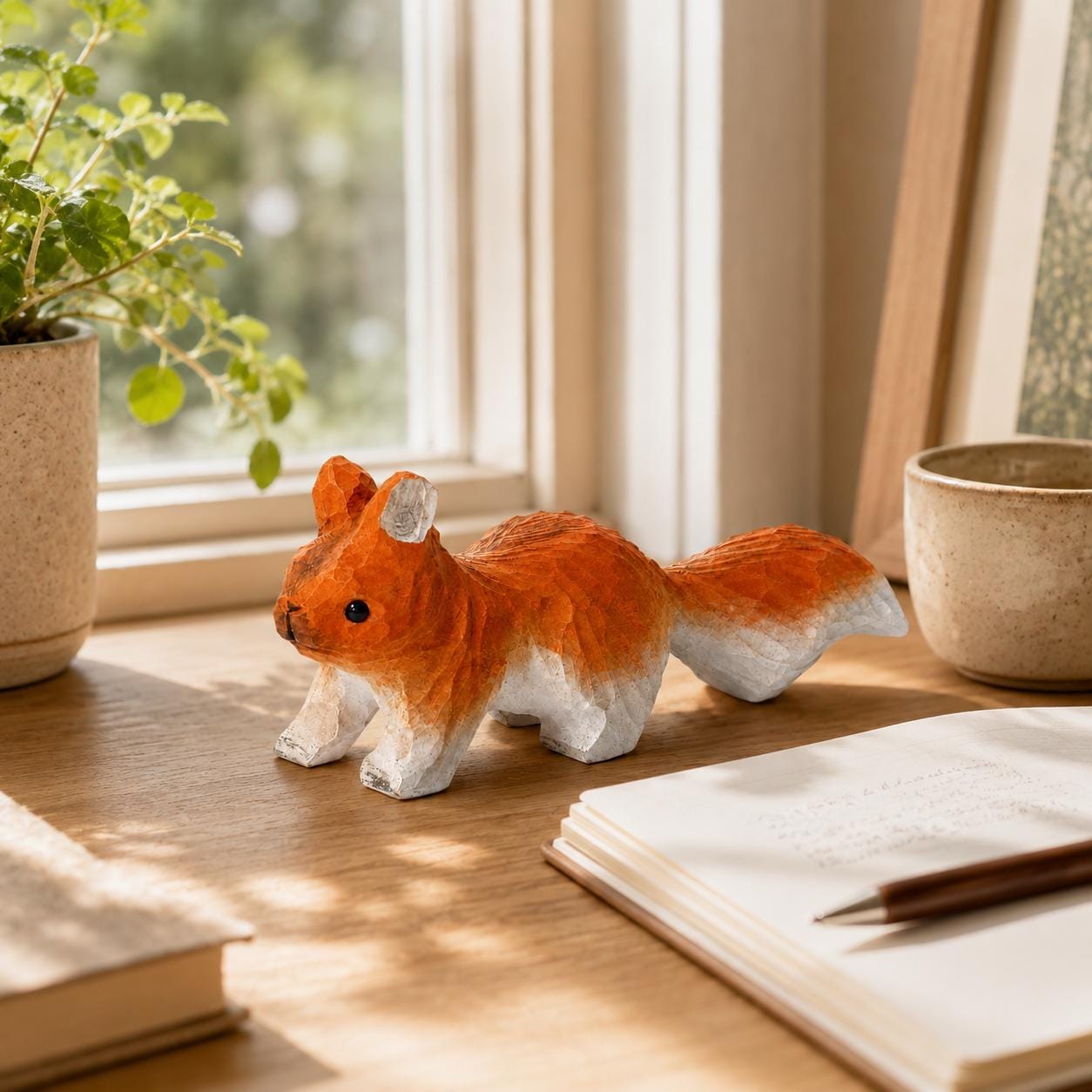 Playful Red Squirrel Wood Carving Rustic Forest Animal Figurine Handcrafted Nature Lover Decor Unique Woodland Gift for Kids