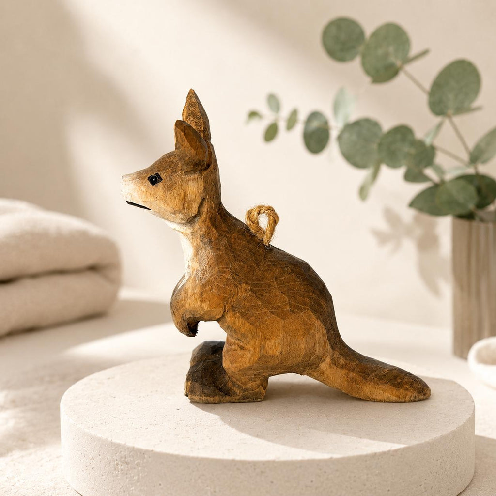 Hand-Carved Wooden Kangaroo Figurine Rustic Australian Wildlife Decor Unique Gift for Animal Lovers