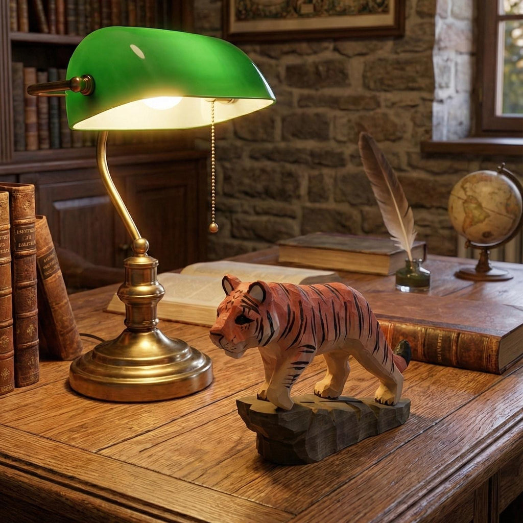 Hand Carved Wooden Tiger Figurine, Rustic Jungle Decor