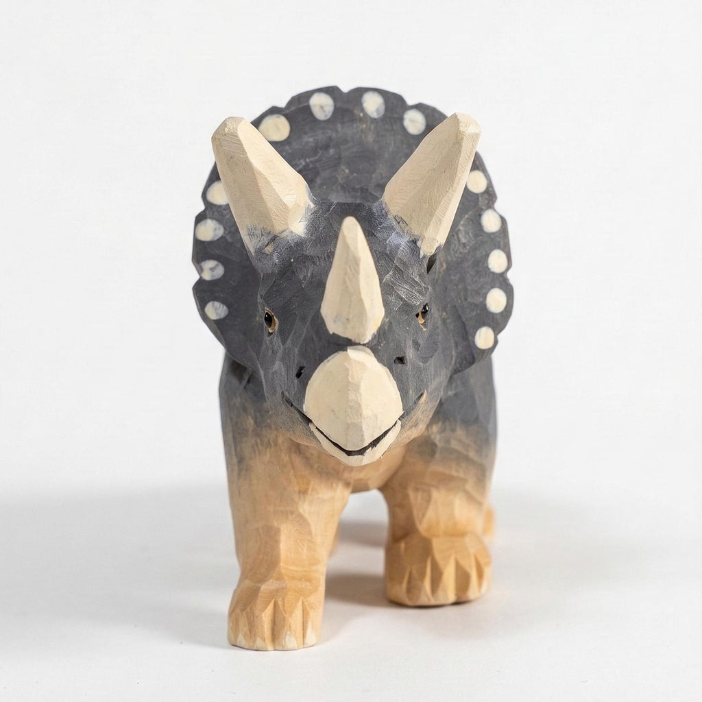 Hand Carved Wooden Triceratops Figurine, Rustic Nursery Art, Woodland Dinosaur Decor