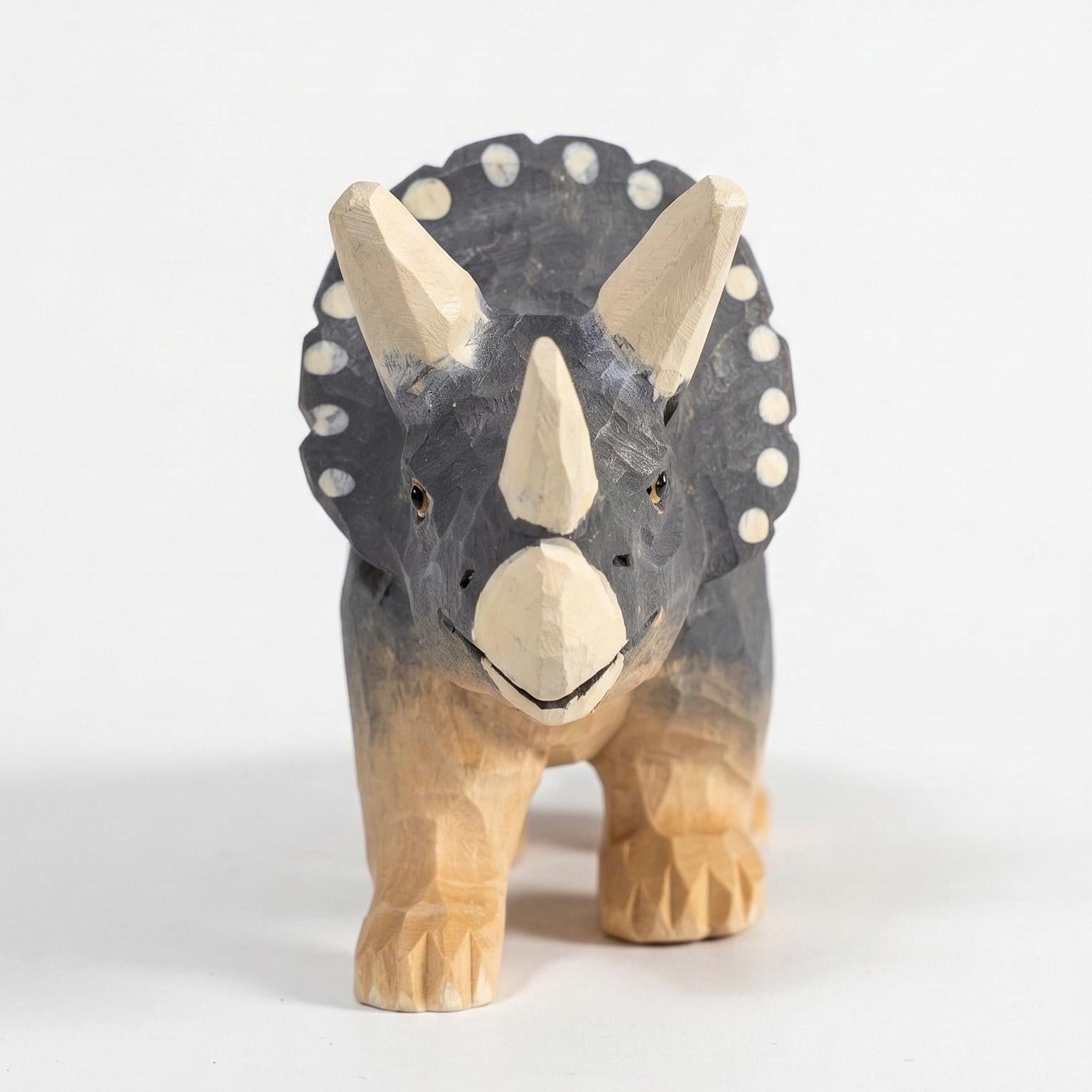 Hand Carved Wooden Triceratops Figurine, Rustic Nursery Art, Woodland Dinosaur Decor