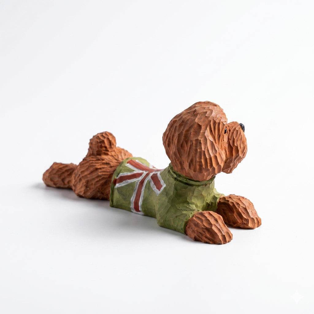 Hand Carved Wooden Poodle Figurine, Whimsical Dog in Green Sweater, Rustic Pet Memorial Art, Unique Gift for Dog Lovers & Pet Moms