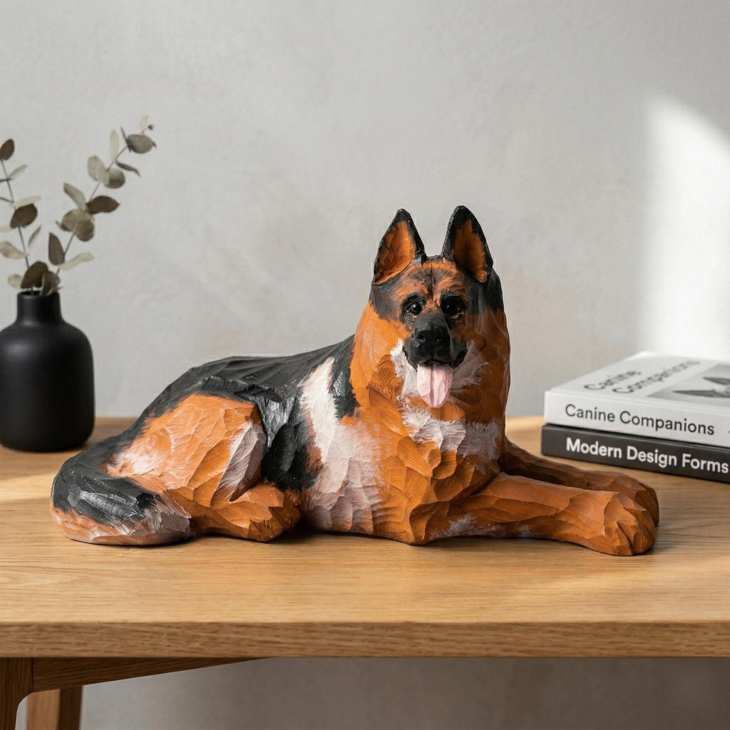 Rustic Hand-Carved Wooden German Shepherd Figurine | Dog Statue Home Decor | Pet Memorial Keepsake | Unique Gift for Dog Lovers