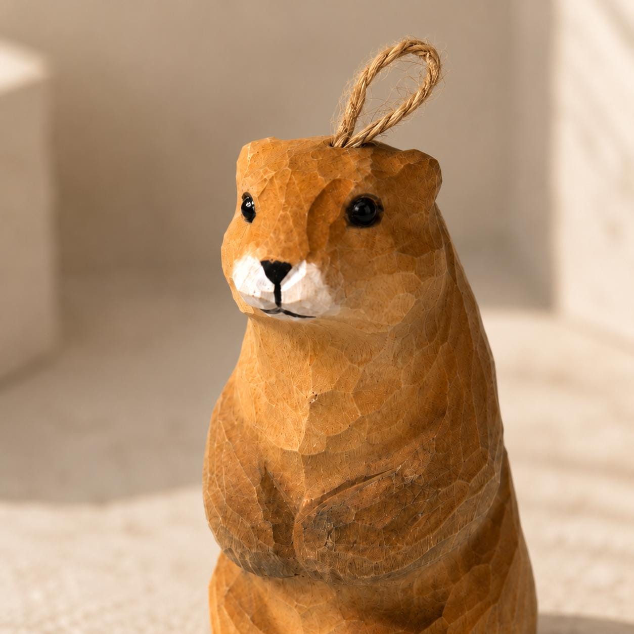 Whimsical Wooden Groundhog Ornament Hand Carved Forest Animal Decor Cute Prairie Dog Figurine Nature Lover Gift