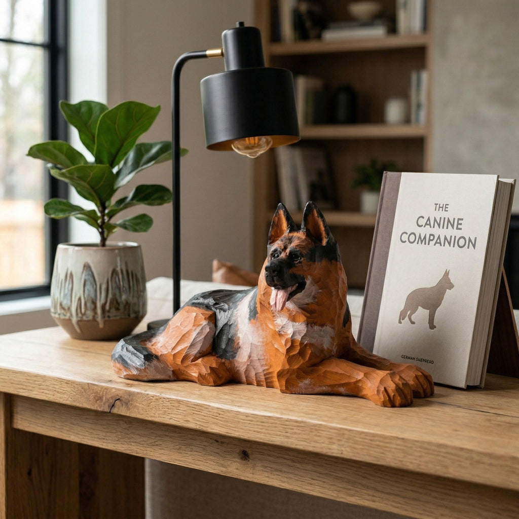Rustic Hand-Carved Wooden German Shepherd Figurine | Dog Statue Home Decor | Pet Memorial Keepsake | Unique Gift for Dog Lovers
