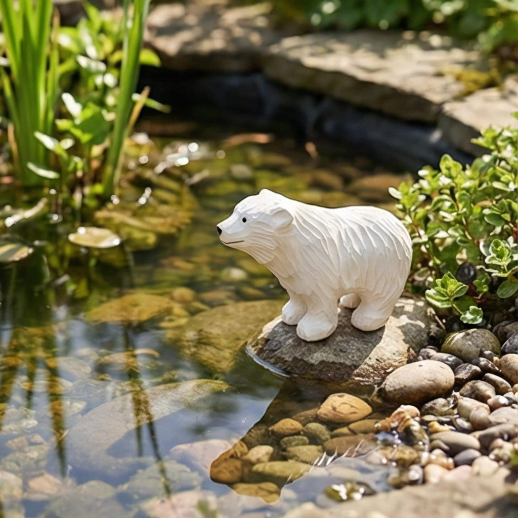 Hand Carved Wooden Polar Bear Figurine - White Bear Statue - Winter Wonderland Decor - Cabin Ornament
