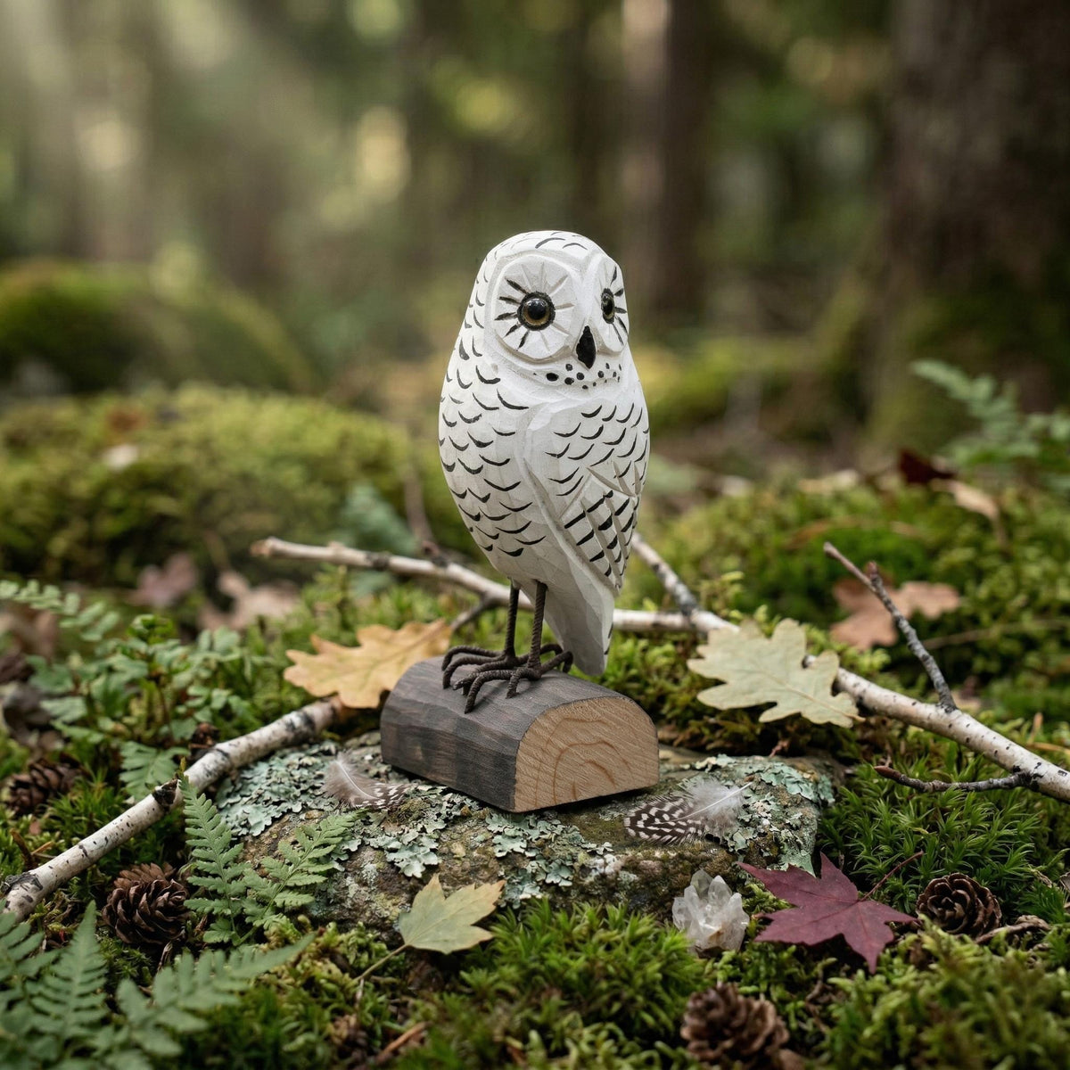 Hand Carved Wooden Snowy Owl Figurine, Rustic Woodland Bird Decor, Miniature Wood Animal Sculpture, Unique Gift for Bird Lovers Nature Fan