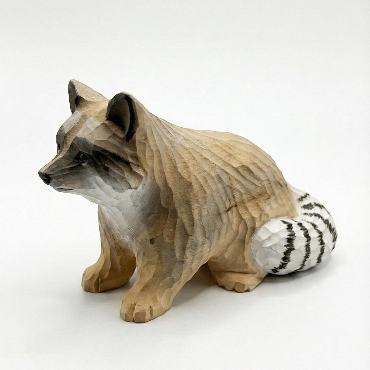 Hand Carved Wooden Raccoon Statue, Rustic Woodland Nursery Decor, Forest Animal Figurine, Garden Ornament