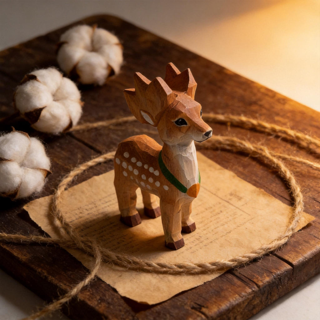 Whimsical Hand Carved Wooden Deer Miniature Woodland Animal Figurine Nursery Decor Gift for Nature Lover