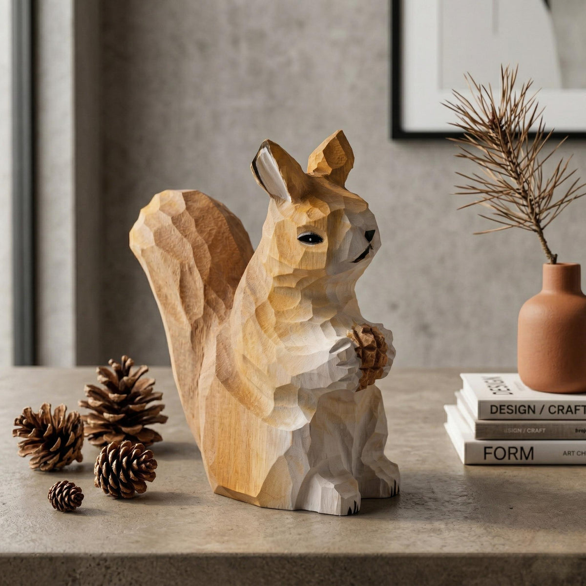 Whimsical Hand Carved Wooden Squirrel Figurine, Rustic Woodland Nursery Decor, Woodland Animal Statue, Unique Nature Lover Gift Idea
