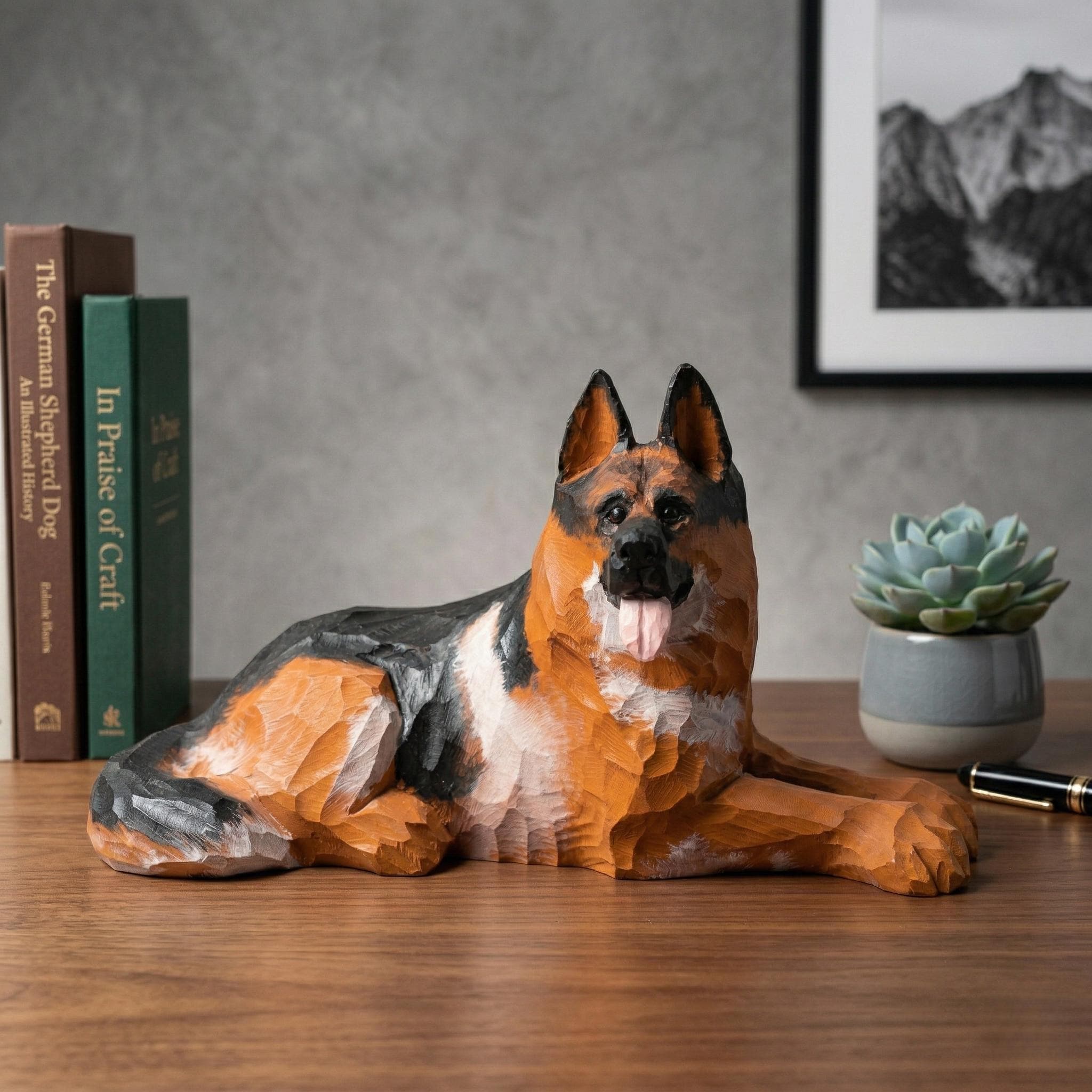 Rustic Hand-Carved Wooden German Shepherd Figurine | Dog Statue Home Decor | Pet Memorial Keepsake | Unique Gift for Dog Lovers