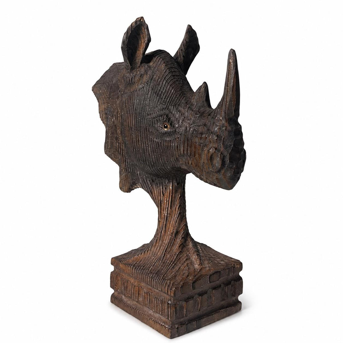 Majestic Wooden Rhino Bust Hand Carved Animal Sculpture Rustic Safari Desk Decor Unique Wildlife Lover Gift for Him