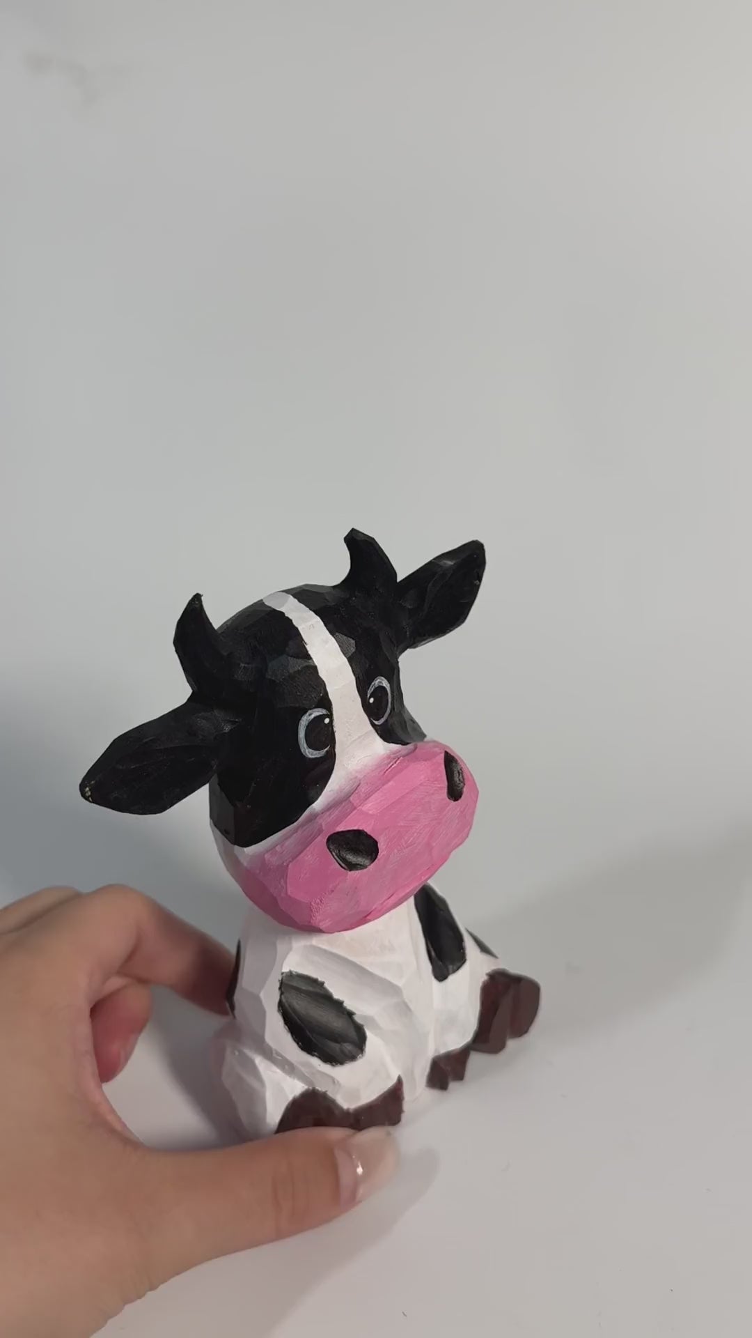 Whimsical Hand Carved Wooden Cow Figurine Sitting Farmhouse Decor Rustic Animal Art Unique Gift for Cow Lovers Nursery Shelf Decor product video