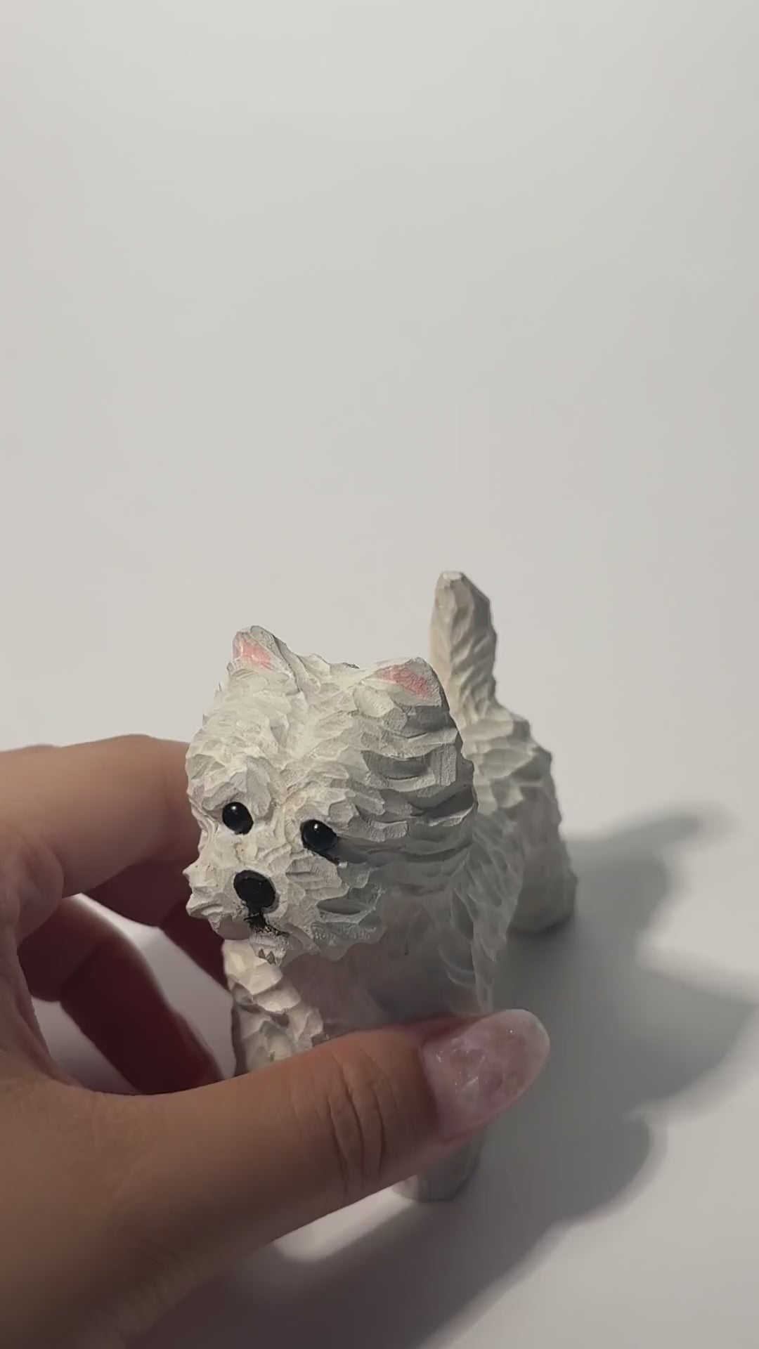 Hand Carved Wooden Westie Figurine, Rustic White Terrier Dog Sculpture, Folk Art Pet Memorial Gift for Dog Lovers, Desk Decor product video