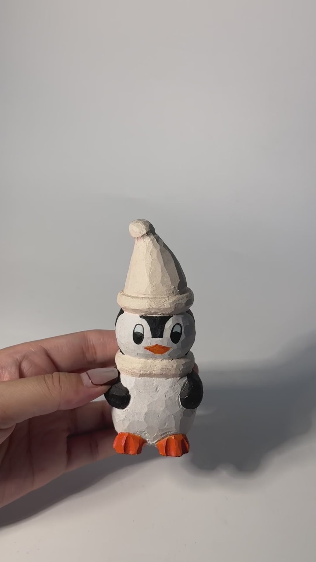 Cozy Hand Carved Wood Penguin Figurine Rustic Winter Animal Decor Wooden Woodland Art Cute Christmas Nursery Gift for Kids product video