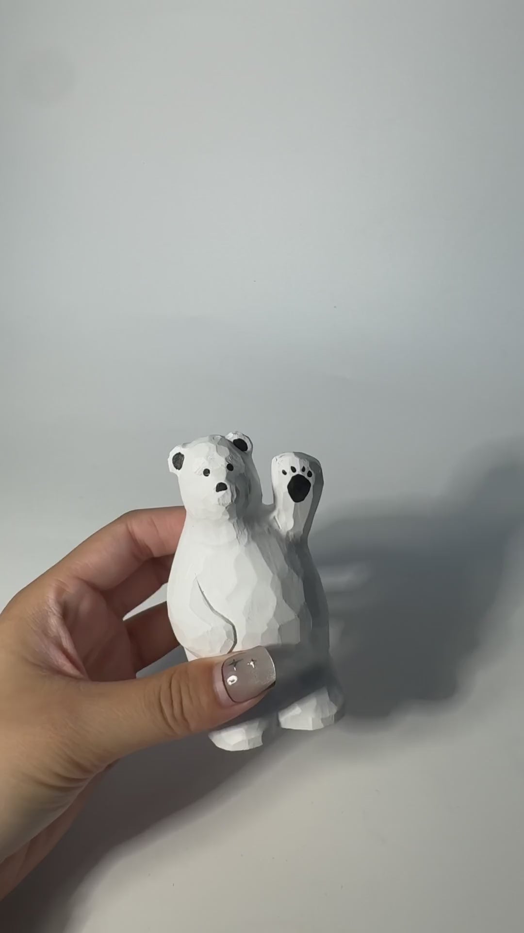 Friendly Waving Polar Bear Wood Carving, Handmade Arctic Animal Figurine, Whimsical Desk Pet, Winter Nursery Decor, Cute Wood Gift for Kids product video
