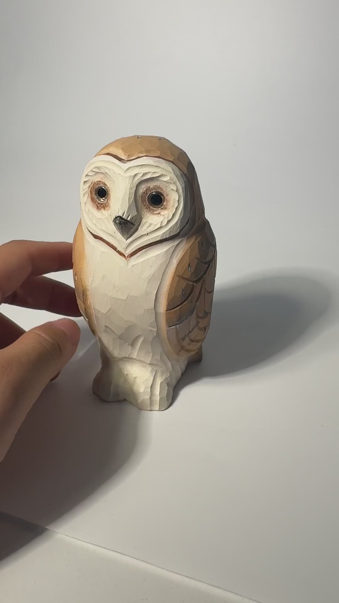 Rustic Wooden Barn Owl Hand Carved Bird Figurine Woodland Decor Unique Owl Lover Gift Hand Painted Wood Animal Statue product video