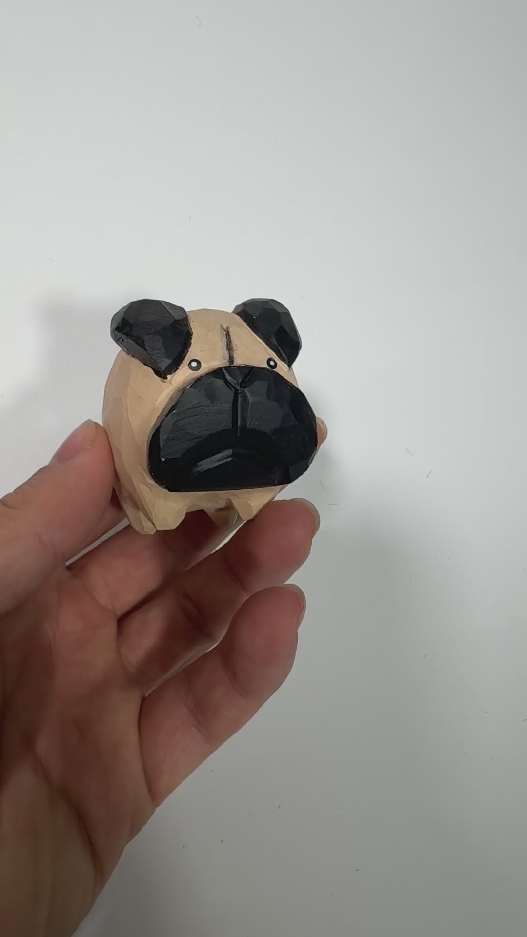 Whimsical Hand Carved Wooden Pug Figurine, Chubby Fawn Pug Statue, Dog Lover Gift, Minimalist Pet Decor, Small Wood Animal Sculpture product video