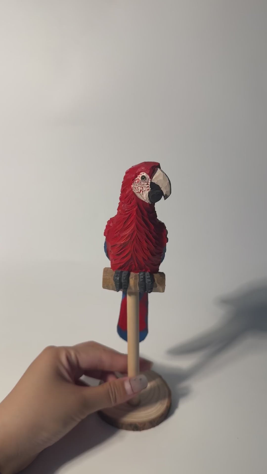 Vibrant Scarlet Macaw Wood Carving Tropical Bird Decor Wooden Parrot Figurine Unique Gift for Bird Lover product video