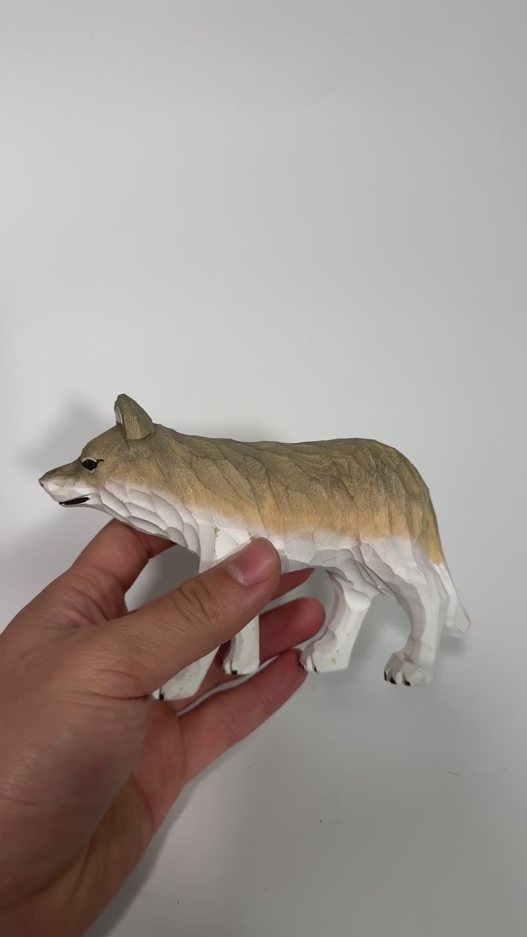 Hand Carved Wooden Coyote Figurine, Rustic Woodland Animal Decor, Whittled Wolf Statue, Desk Pet, Nature Lover Gift product video