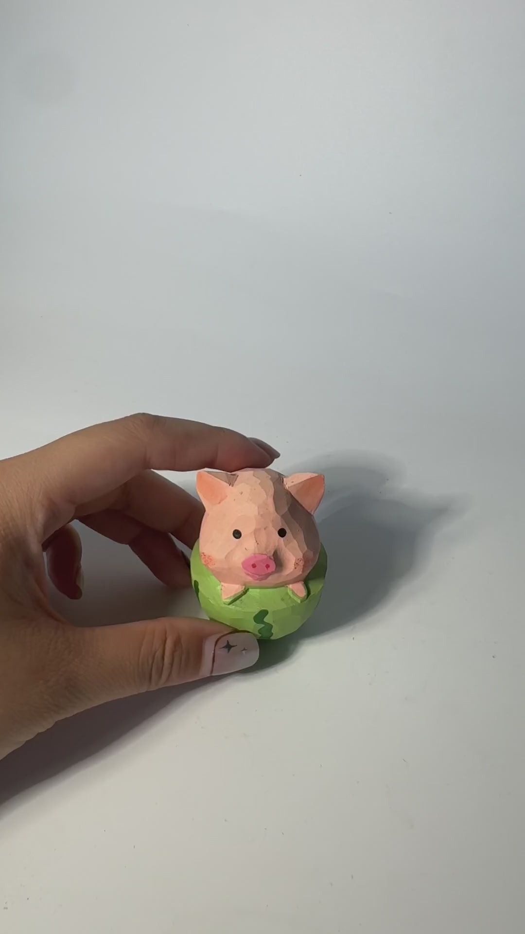 Whimsical Wooden Pig in Watermelon Figurine Hand Carved Miniature Desk Decor Cute Summer Gift for Pig Lovers product video