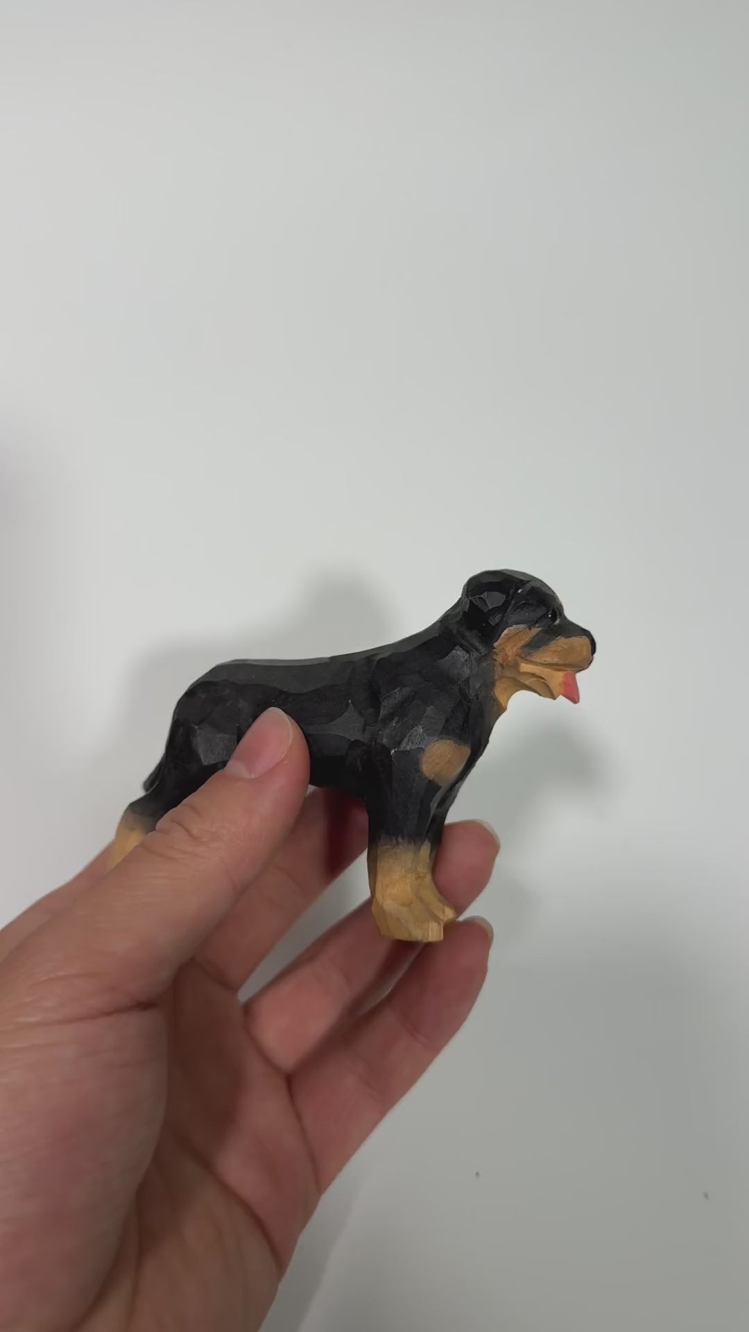 Hand-Carved Wooden Rottweiler Figurine – Realistic Hand-Painted Dog Sculpture product video