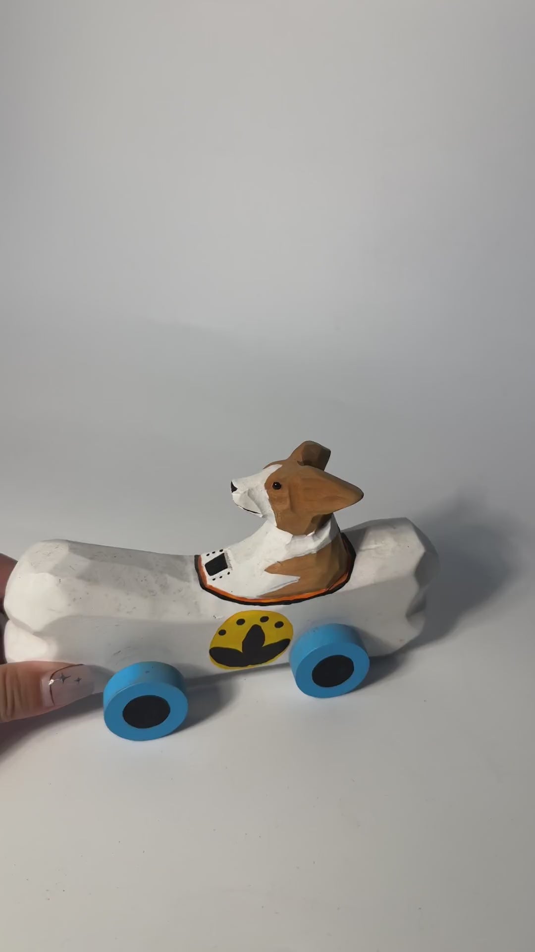 Whimsical Wooden Dog in Bone Car, Hand Carved Animal Figurine, Rustic Nursery Decor, Wood Craft Art, Unique Gift for Dog Lover product video